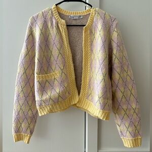 Zara Argyle knit cardigan